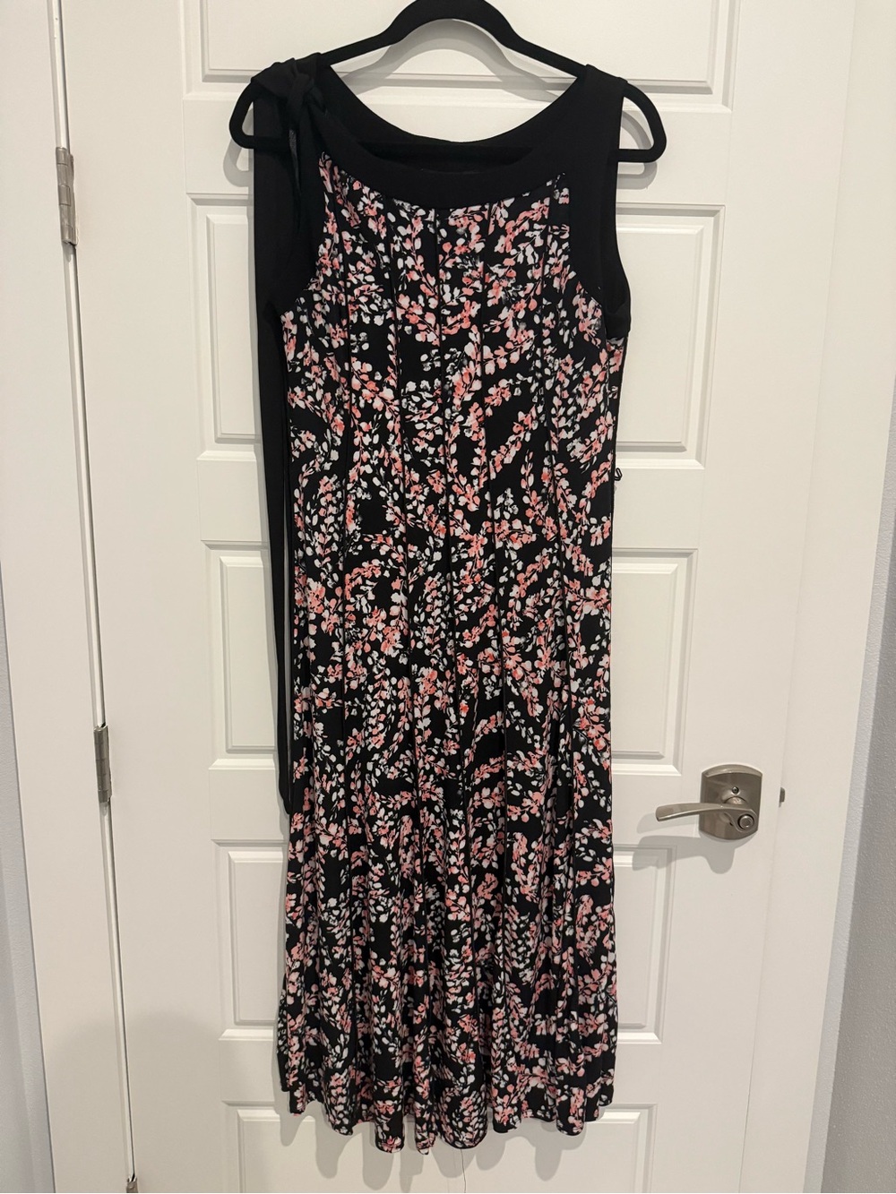 Perceptions Black Maxi Dress with Pink & White Floral Print